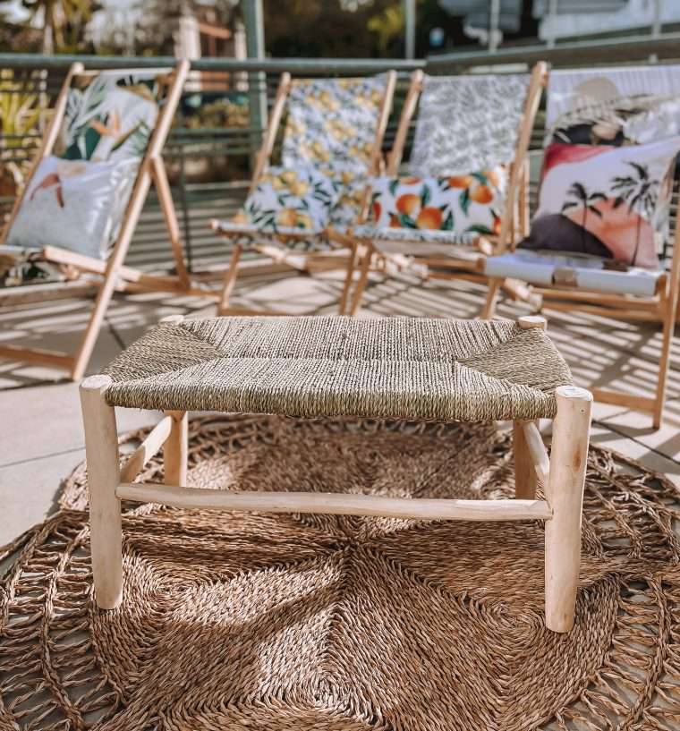 Banc en bois eucalyptus et fibre naturelle 80 cm