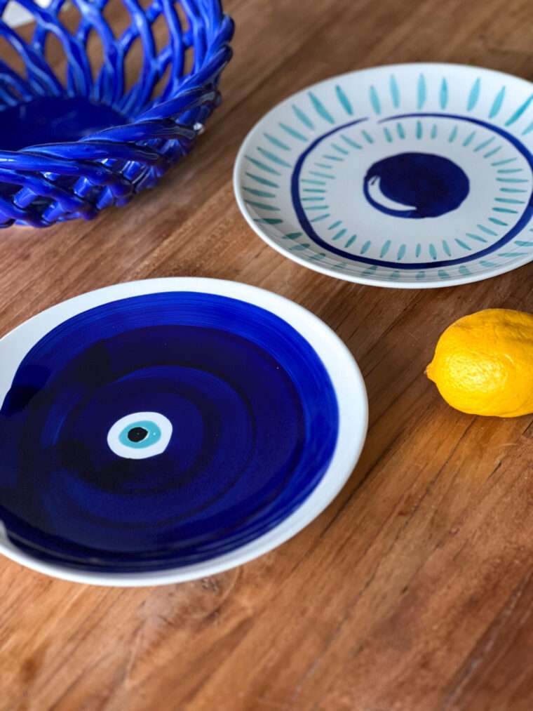 assiettes bleu greeka grec oeil protection vaisselle art de la table sema yliades