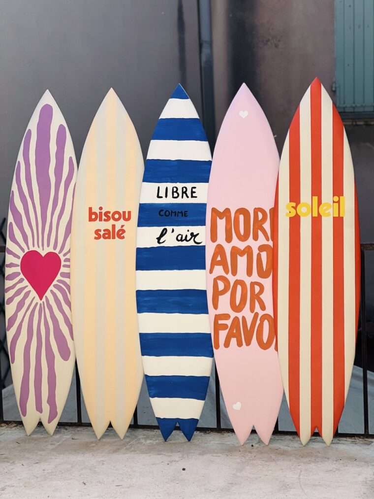 planche de surf deco decorative decoration more amor por favor fait main peinture message maloha