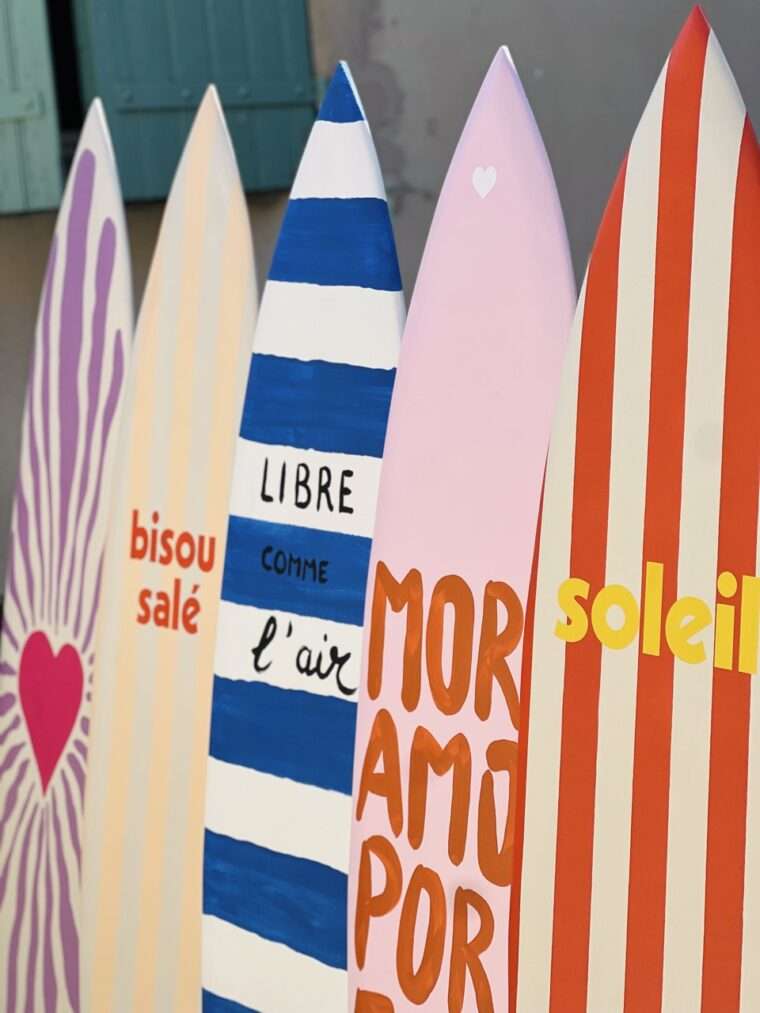 planche de surf deco decorative decoration more amor por favor fait main peinture message maloha