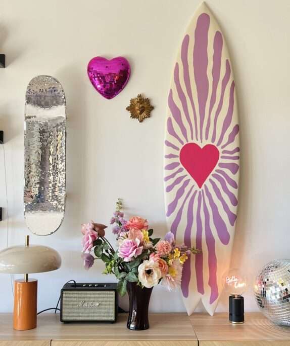planche de surf deco decorative decoration coeur heart soleil fait main peinture message maloha
