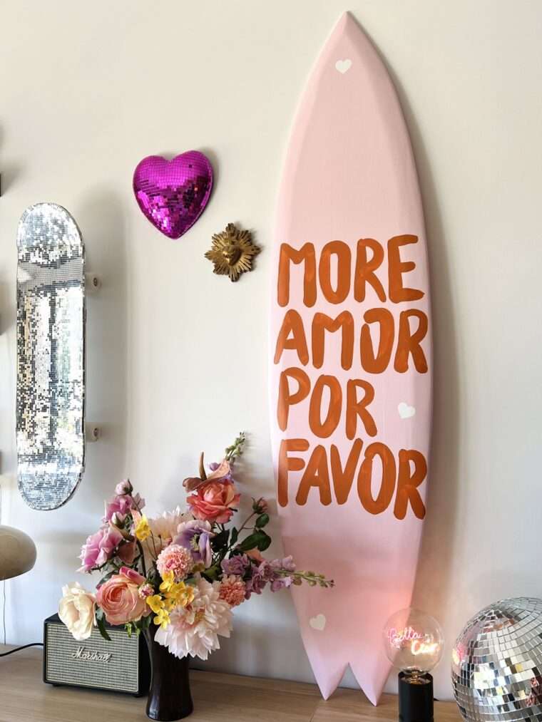 planche de surf deco decorative decoration more amor por favor fait main peinture message maloha